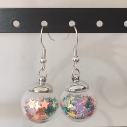 Örhängen glasglob med mix stort stjärnglitter