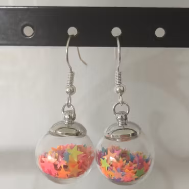 Örhängen glasglob med mix neon stjärnor 16mm