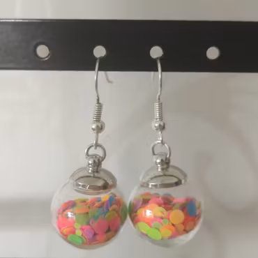 Örhängen glasglob med mixad neon cirklar 16mm