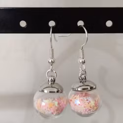 Örhängen glasglob med mixrosa stjärnglitter