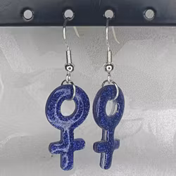 Örhängen med små kvinnosymboler med glitter mörkblå