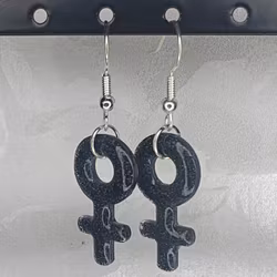 Örhängen med små kvinnosymboler med glitter svart
