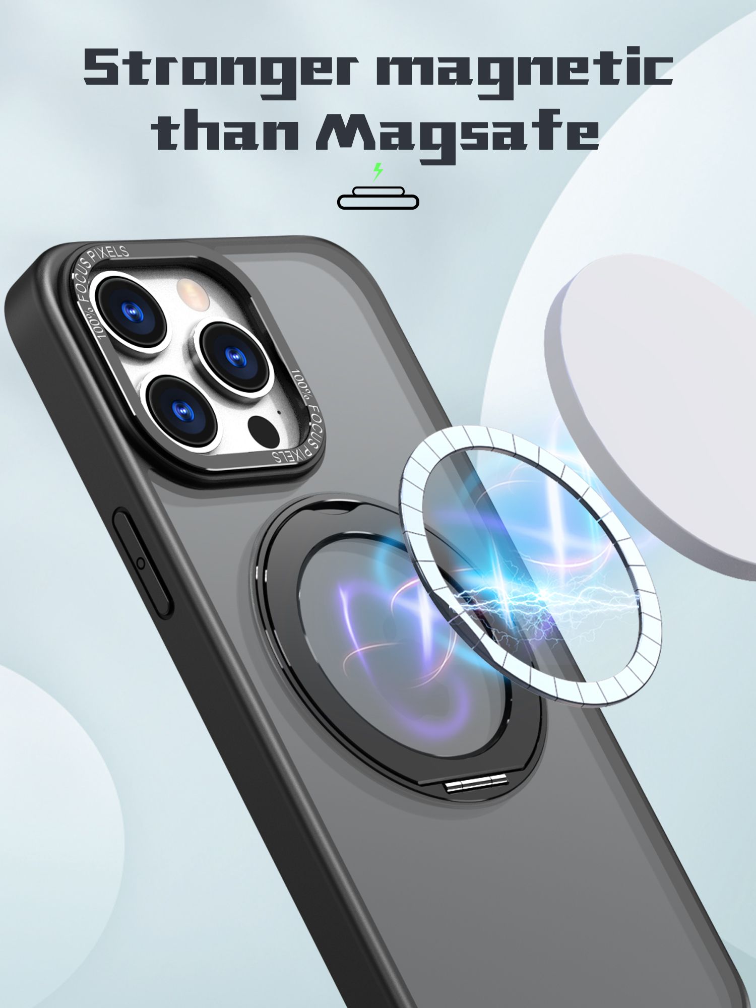 CFSYB2 iPhone 15 Pro Magnetfodral | Mag-Safe-kompatibelt | Inbyggt Osynligt Stativ | Slimmat & Matt Genomskinligt | Stöttåligt Skydd | Svart