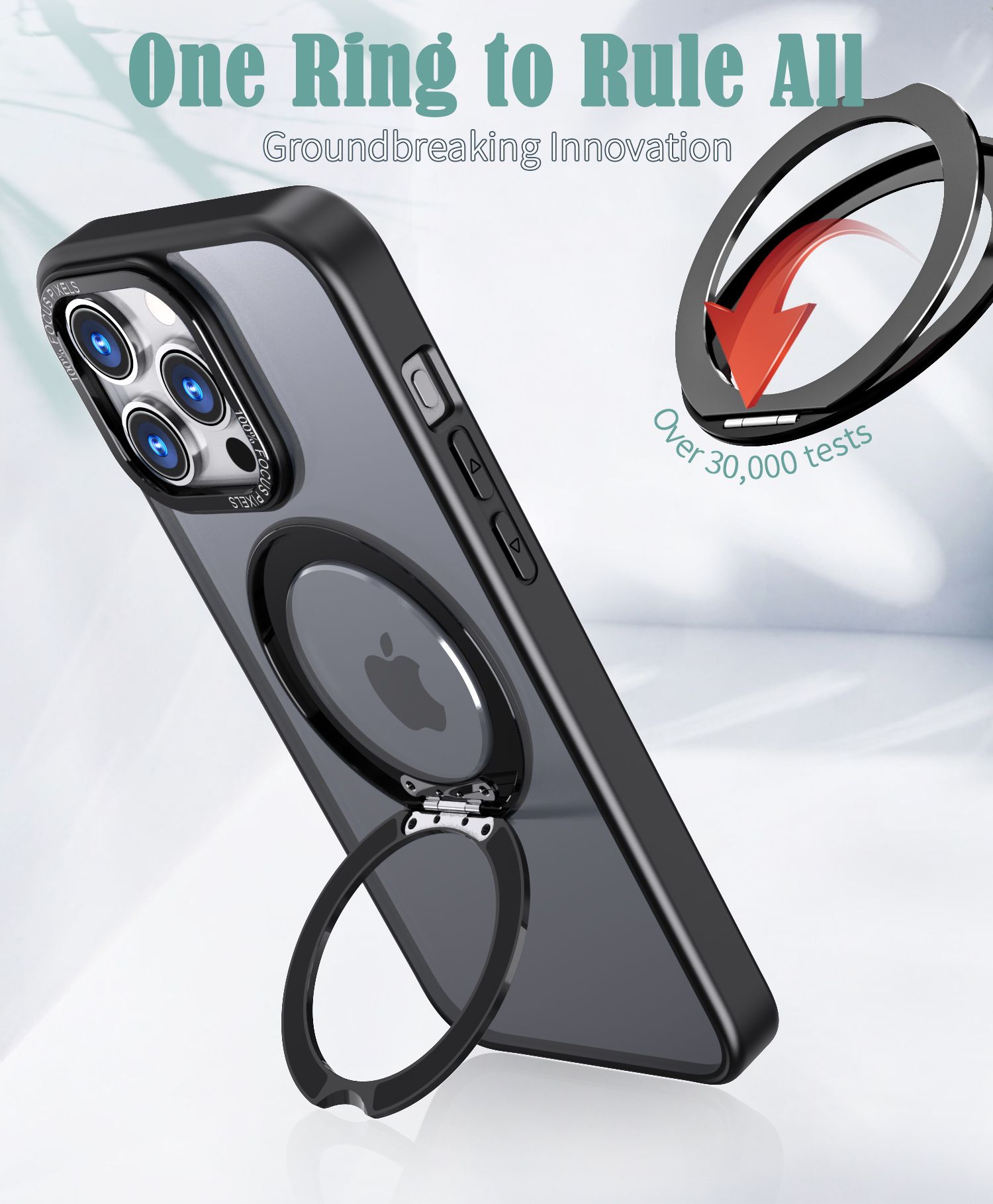 CFSYB2 iPhone 15 Pro Magnetfodral | Mag-Safe-kompatibelt | Inbyggt Osynligt Stativ | Slimmat & Matt Genomskinligt | Stöttåligt Skydd | Svart