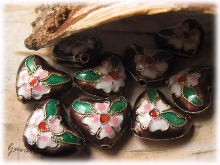 Cloisonne brunt hjärta ca 17x14 mm