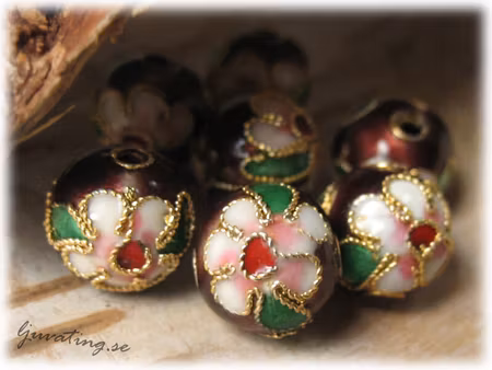 Brun rund Cloisonne pärla ca 10 mm