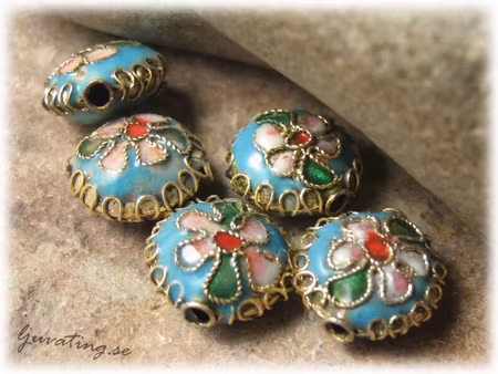 Cloisonne pärla turkos puff ca 11 mm