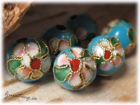 Cloisonne pärla turkos rund ca 10 mm
