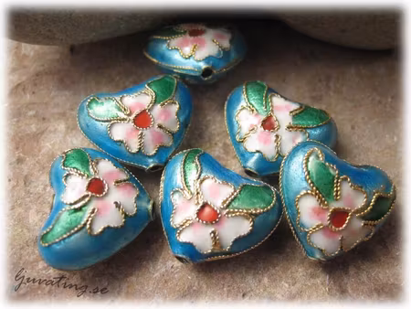 Cloisonne pärla metallic ljusblå hjärta ca 17x14mm