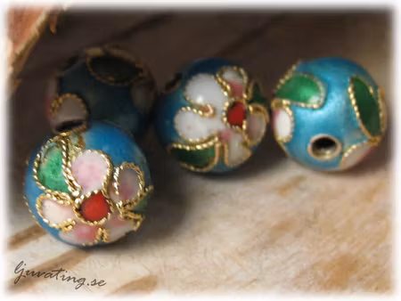 Cloisonne pärla metallic blå rund ca 10 mm