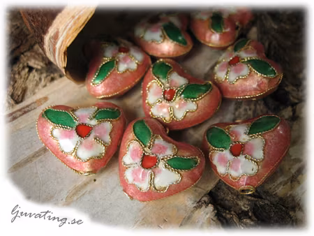 Rosa cloisonne hjärta ca 17x14 mm