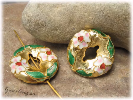 Cloisonne stor guldig donut ca 20x20 mm