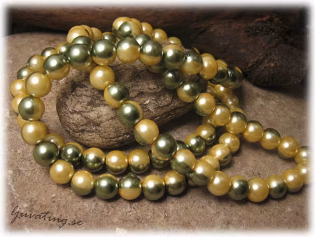 Glaspärla rund 2 färgad grön/guldgul 20-pack ca 8 mm