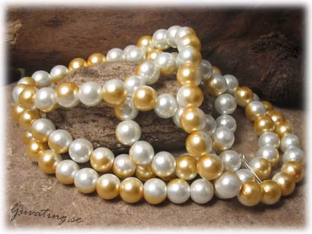 Glaspärla rund 2 färgad vit/guldgul 20-pack ca 8mm