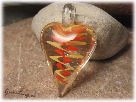 L-work stort glashänge gul/orange hjärta ca32x50mm