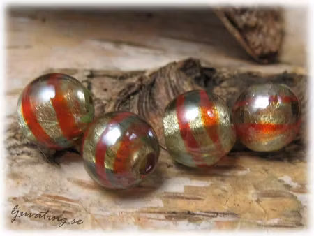 4-pack rund silverfoil med roströda ränder ca10 mm