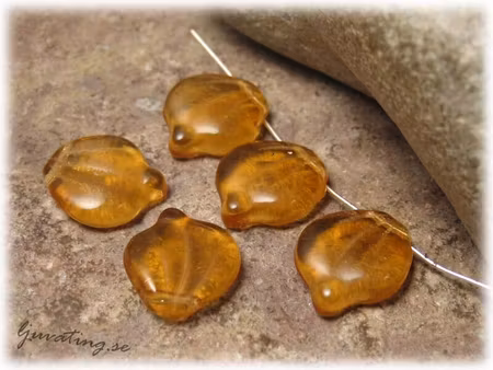 Glaspärla topaz blomblad 10-pack ca 12x14 mm