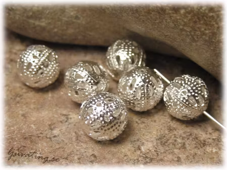 Silverfärgad rund filigran pärla 6-pack ca 8 mm