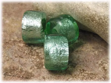 Hjul lime grön silverfoil pärla ca 17x11 mm