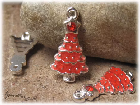 Berlock ljusröd julgran med rhinestone ca 21x12 mm