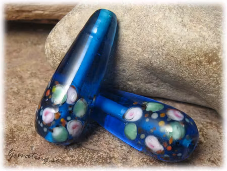 Transp aqua blå stor droppe med blommor ca 34x12