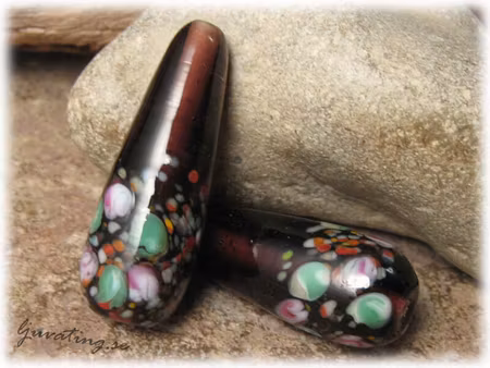 Transp plommon stor droppe med blommor ca 34x12