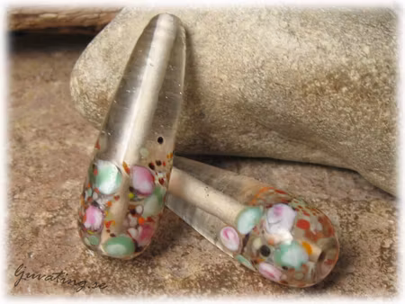 Transp clear stor droppe med blommor ca34x12