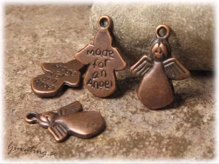 Berlock ängel antik kopparfärg med text ca 17x13mm