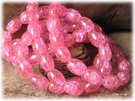Krackelerad rosa oval glaspärla 20-pack ca 11x8 mm