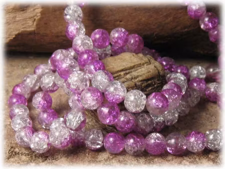 Krackelerad ceriselila/clear glaspärla 20-pack ca 8 mm