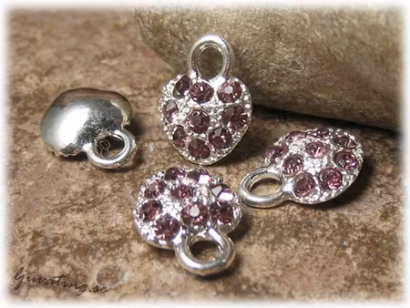 Berlock bling hjärta med lila strass ca 10x14 mm