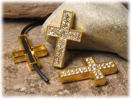 Slider guldfärgat kors med dubbla rader strass
