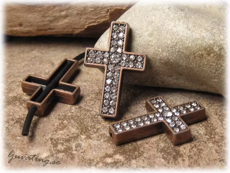 Slider kopparfärgat kors med dubbla rader strass