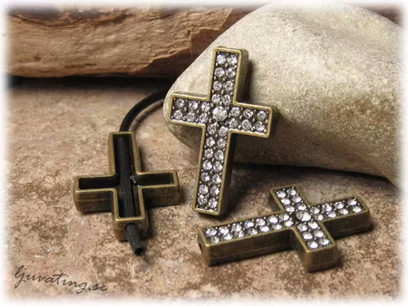 Slider bronsfärgat kors med dubbla rader strass