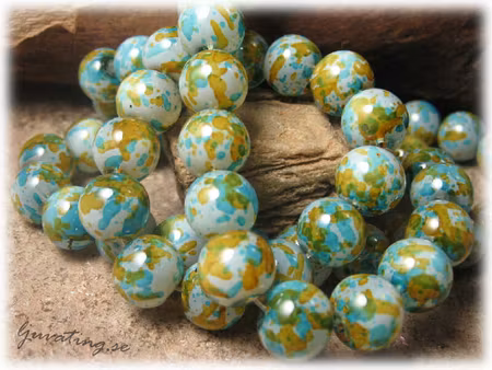 Pärlor glas rund grön/blå melerad 20-pack ca 10 mm