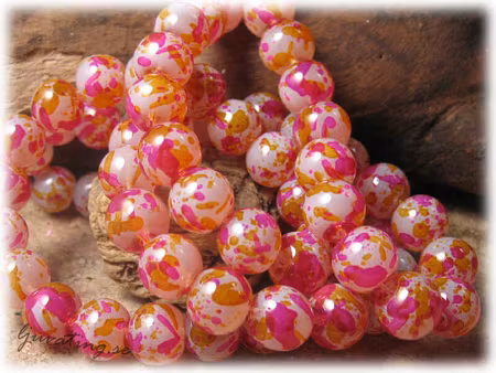 Pärlor glas orange/röd melerad 20-pack ca 10 mm