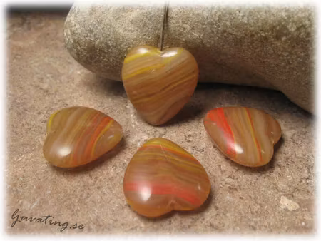 Glaspärla hjärta melerat topaz ca 15x15 mm