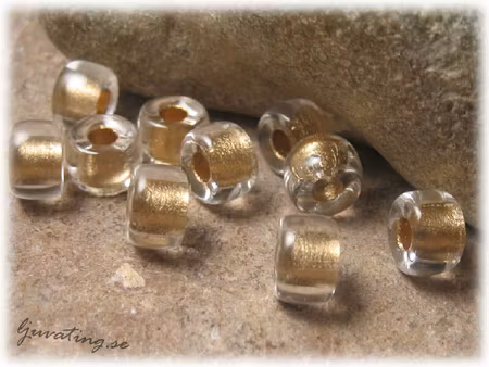 Clear goldlined pony bead 10-pack ca 9x6 mm
