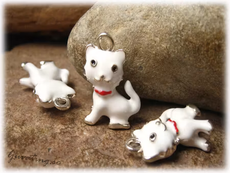 Berlock/hänge vit emaljerad katt metall ca 22x16 mm