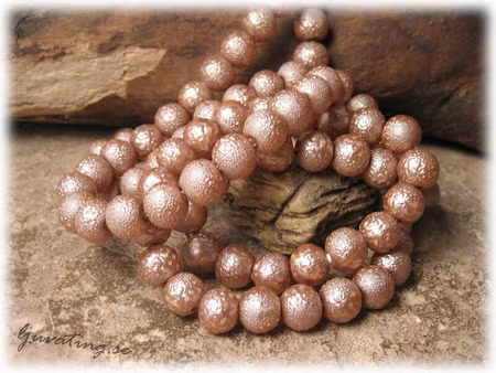 1 sträng brunbeige glaspärla ispärla med struktur ca 8 mm