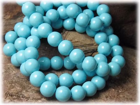 1 sträng glaspärlor runda ljusblå ca 10 mm