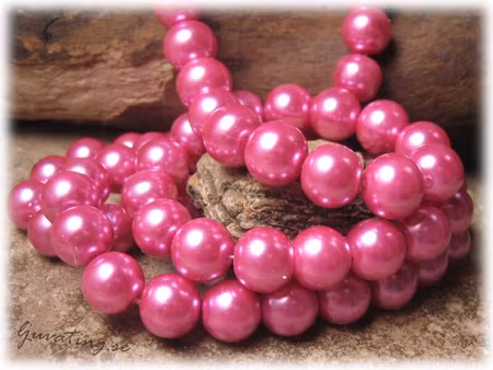 1 sträng pärlor i glas rund rosa ca 10 mm