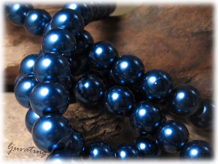 1 sträng glaspärlor rund vaxad/färgad blå ca 12 mm