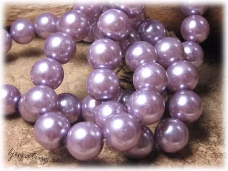 1 sträng glaspärlor rund vaxad/färgad ljus lila ca 12 mm
