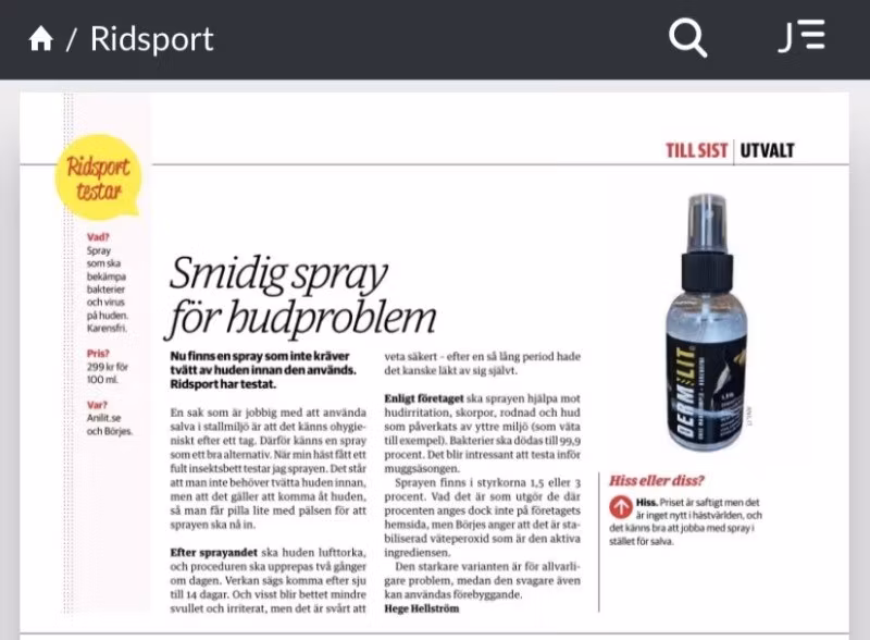 Tidningen Ridsport har testat DERMILIT