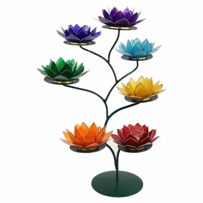 Set med 7 Lotuslyktor – Chakra (Silverkant)