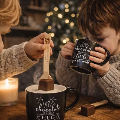 Presentset Mugg & Varm Chokladskedar Mjölkchoklad