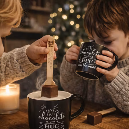 Presentset Mugg & Varm Chokladskedar Mjölkchoklad