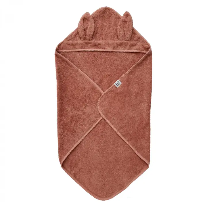 Ekologisk babyhandduk med huva – Kaninöron, Misty Rose