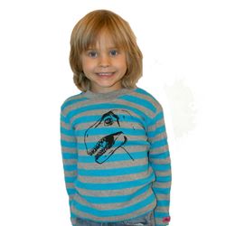 Ekologisk handtryckt tröja med dinosaur Turkos/Grå